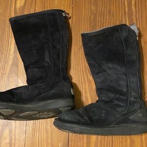 UGG Australia Classic Tall Black Suede Shearling Winter Boots Womens 8